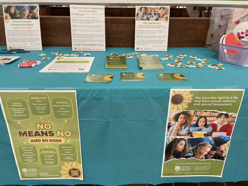 Sexual Assault Awareness Week display at the Robertson Library