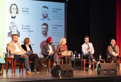 Dr. Marva Sweeney-Nixon (left) moderated a panel discussion following the launch which included UPEI faculty members Dr. Nick Mercer, Dr. Tina Saksida, Dr. Kuljeet Grewal, Dr. Pamela Courtney-Hall, Dr. Sébastien Parker and Dr. Laurie Brinklow. 